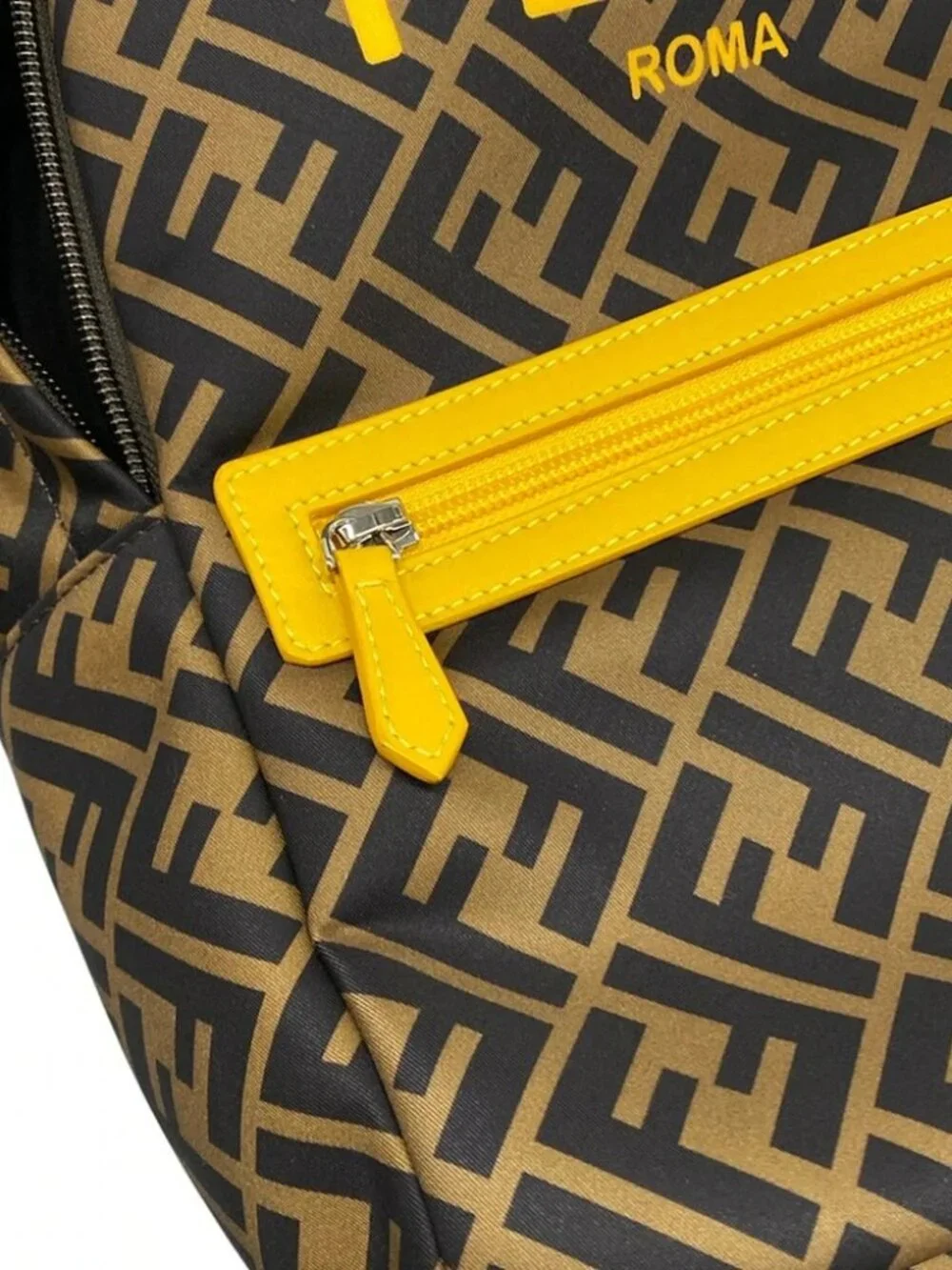 FENDI Zucca 8BZ040 Brown Black Yellow Nylon Leather Backpack